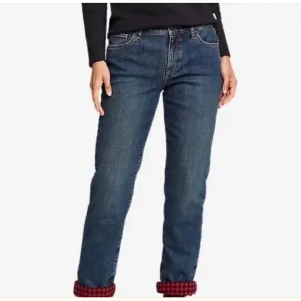 Eddie Bauer Flannel Lined Relaxed Boyfriend Jeans Womens Size 14 P Buffalo Check